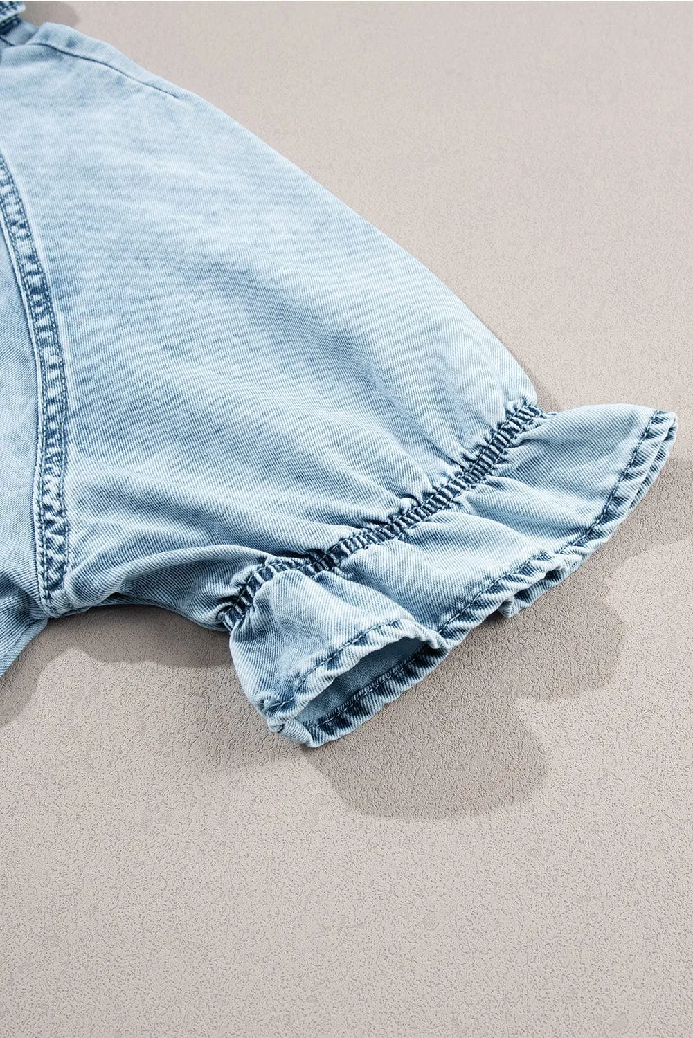 Beau Blue Chambray Ruffled Collared Denim Shift Dress