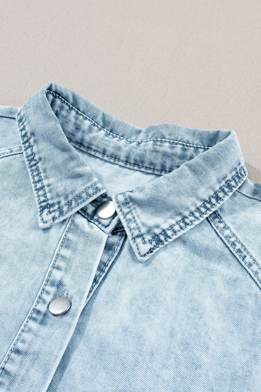 Beau Blue Chambray Ruffled Collared Denim Shift Dress
