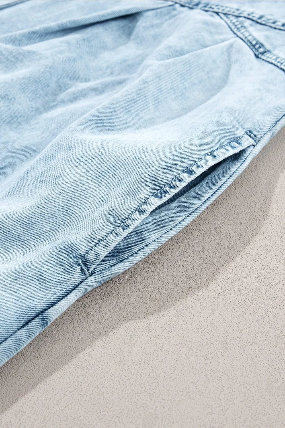 Beau Blue Chambray Ruffled Collared Denim Shift Dress