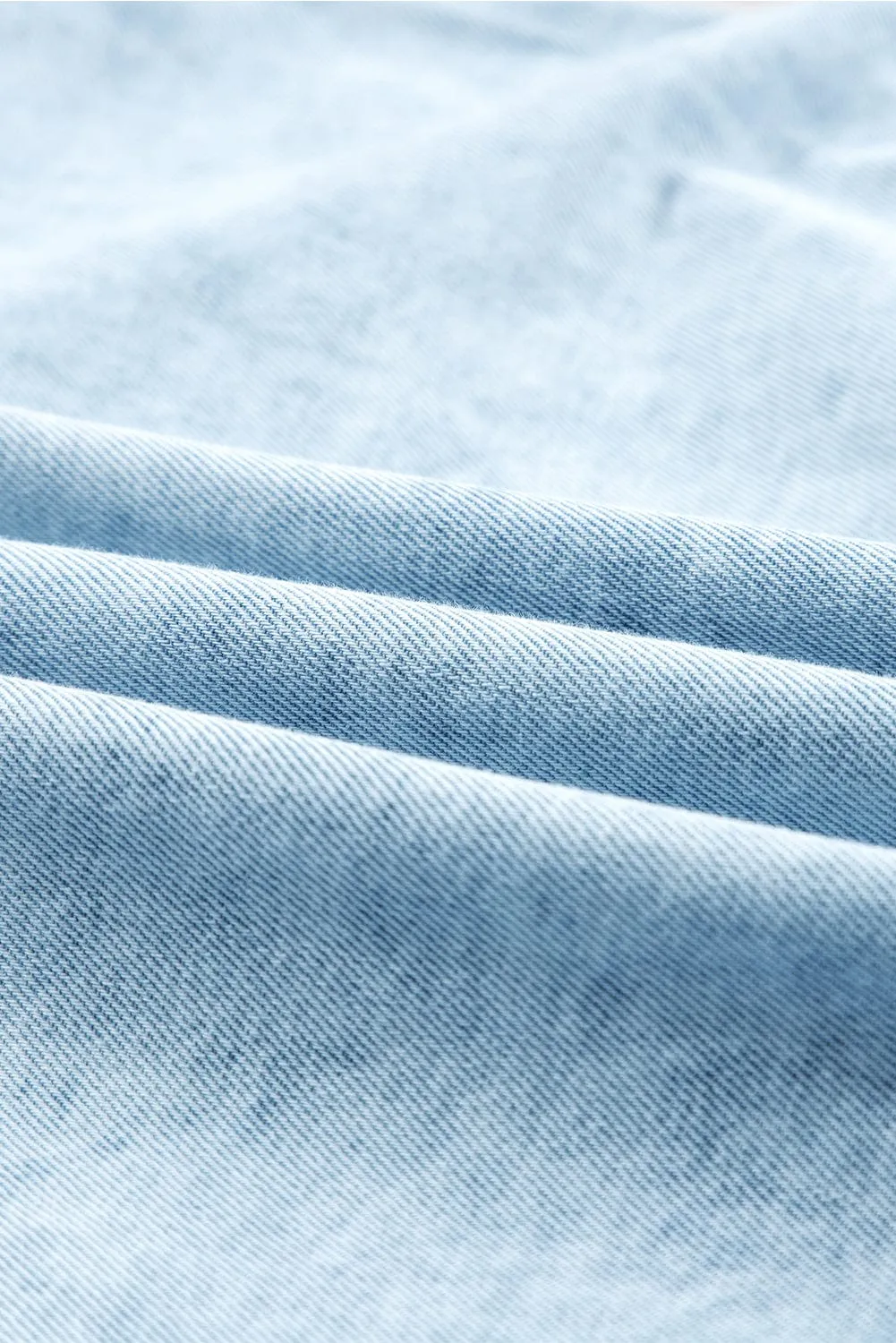 Beau Blue Chambray Ruffled Collared Denim Shift Dress