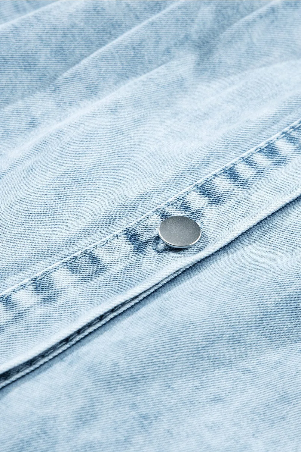 Beau Blue Chambray Ruffled Collared Denim Shift Dress