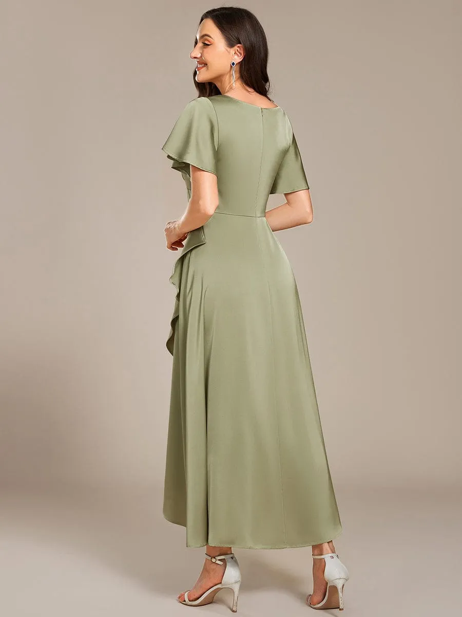 Elegant A-Line Satin Ruched High-Low Bridesmaid Dress