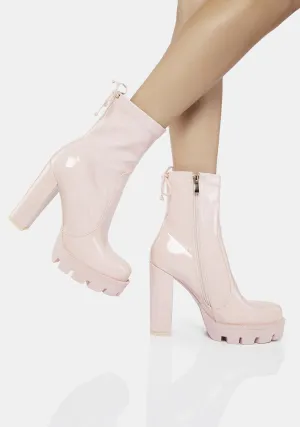 Pink Rainy Platform Ankle Boots