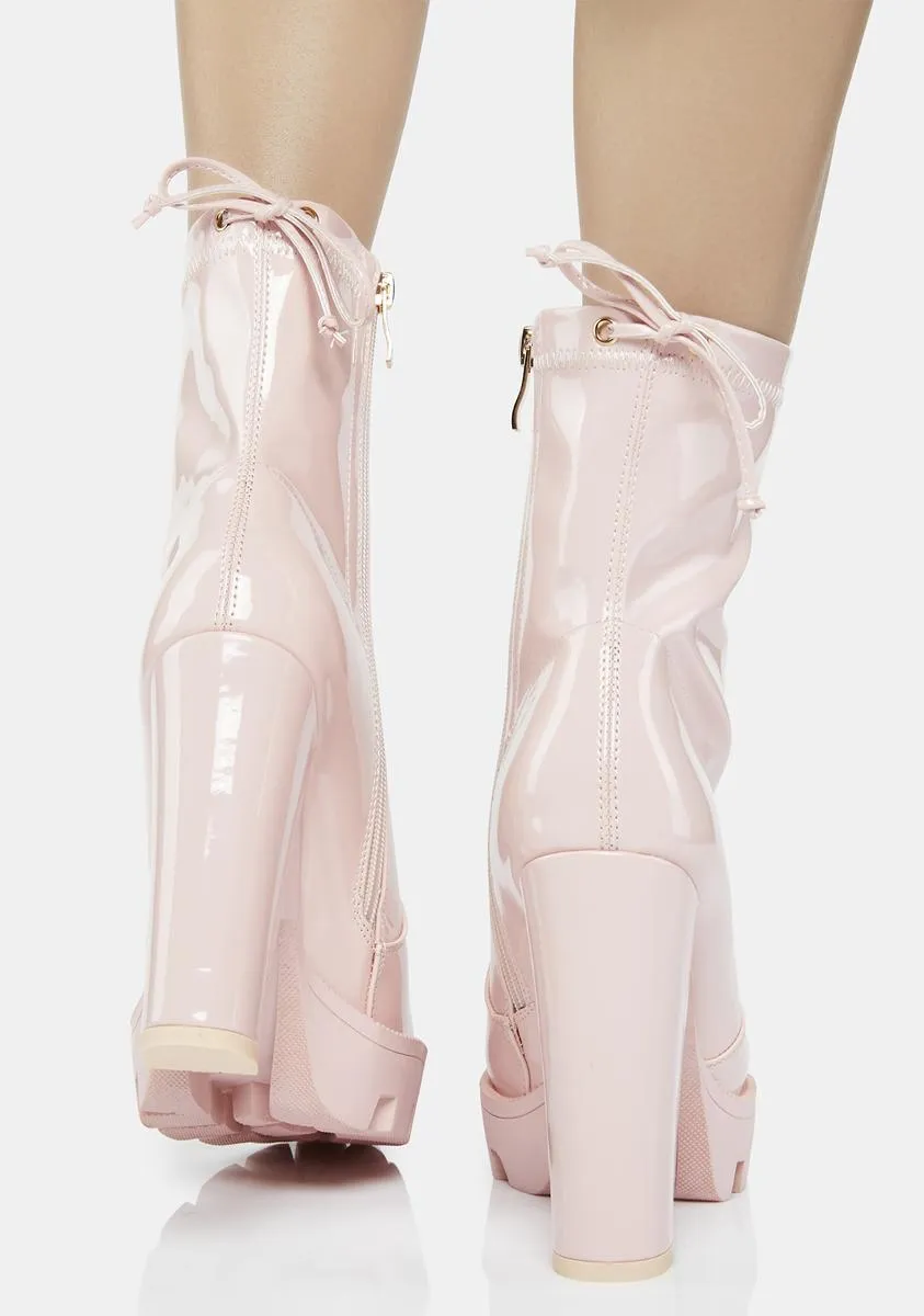 Pink Rainy Platform Ankle Boots