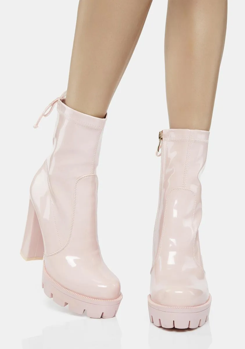 Pink Rainy Platform Ankle Boots