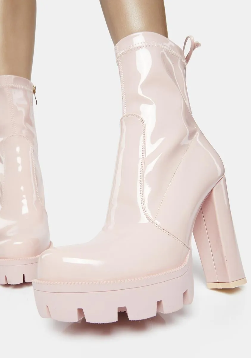 Pink Rainy Platform Ankle Boots