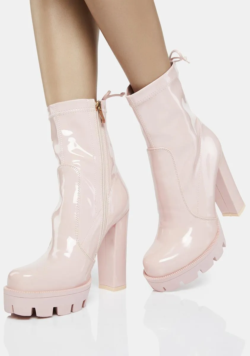Pink Rainy Platform Ankle Boots