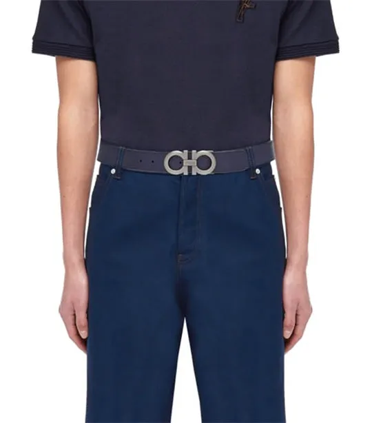 Reversible And Adjustable Gancini Belt Calfskin Midnight Blue/Black