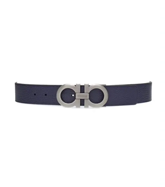 Reversible And Adjustable Gancini Belt Calfskin Midnight Blue/Black