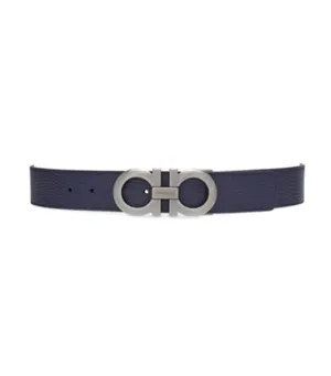 Reversible And Adjustable Gancini Belt Calfskin Midnight Blue/Black
