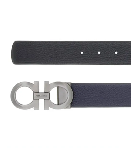 Reversible And Adjustable Gancini Belt Calfskin Midnight Blue/Black
