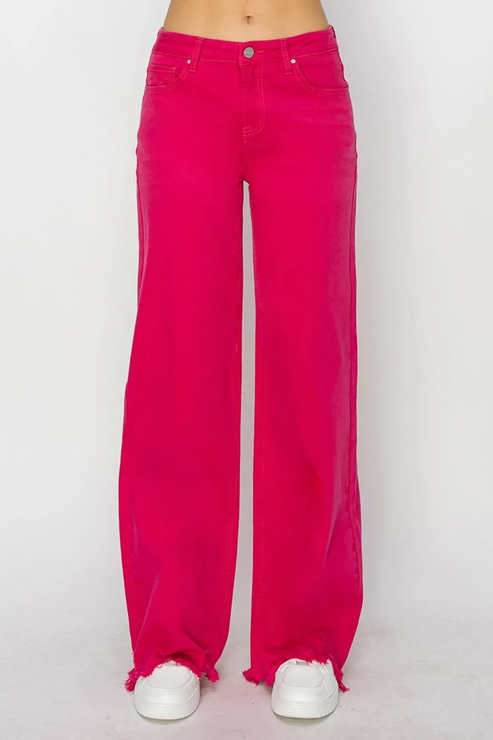 RISEN High Rise Wide Leg Fuscia Denim Jeans