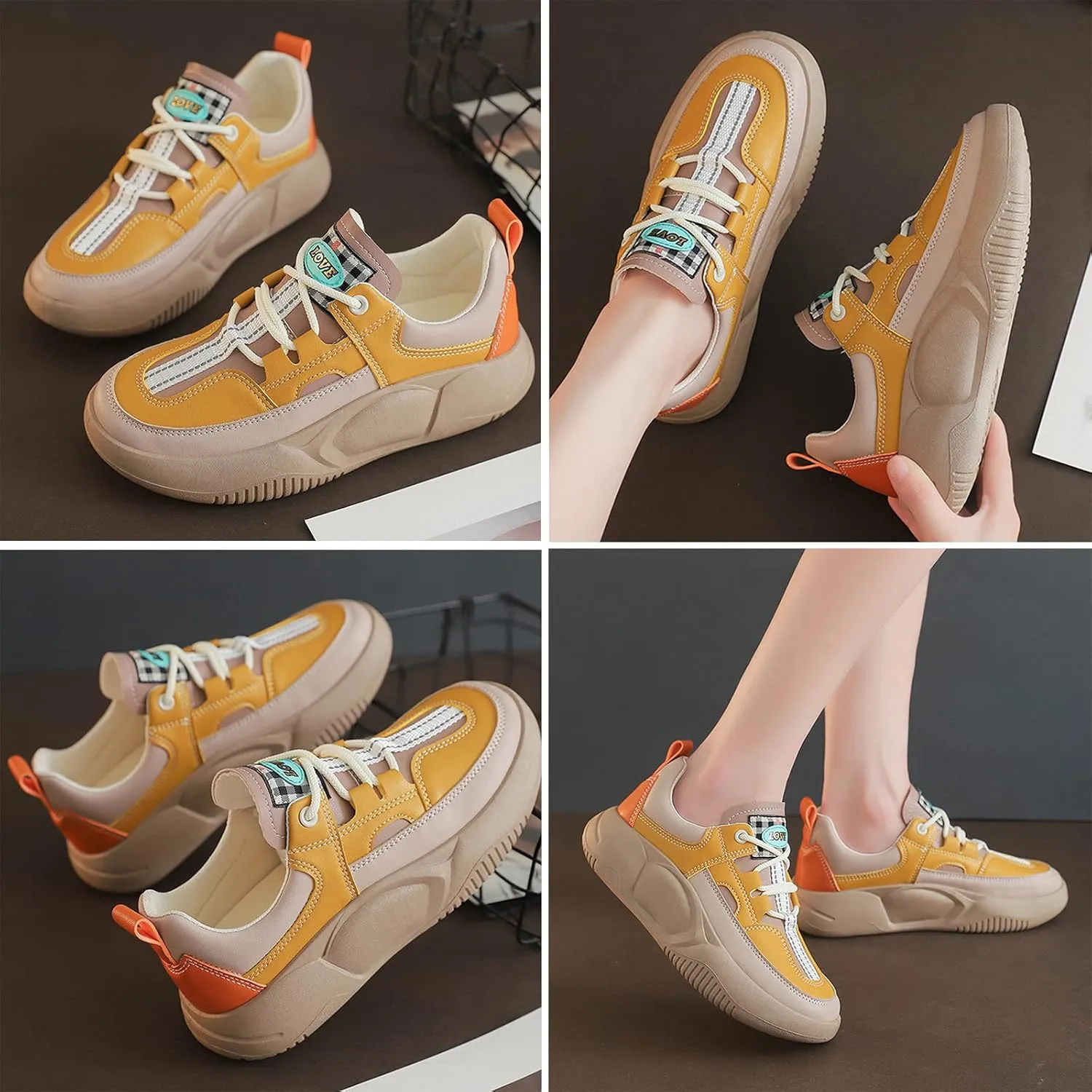 UGOSELEC Women Platform Chunky Sneakers Dad Shoes,Comfort Colorblock Non-Slip Lightweight Lace Up Walking Shoes Platform Sneakers