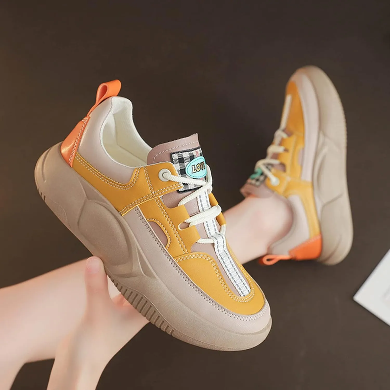 UGOSELEC Women Platform Chunky Sneakers Dad Shoes,Comfort Colorblock Non-Slip Lightweight Lace Up Walking Shoes Platform Sneakers