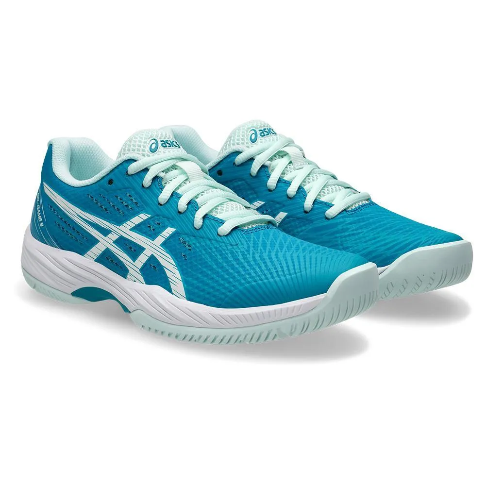 Womens Gel-Game 9 Tennis Shoes Teal Blue and White