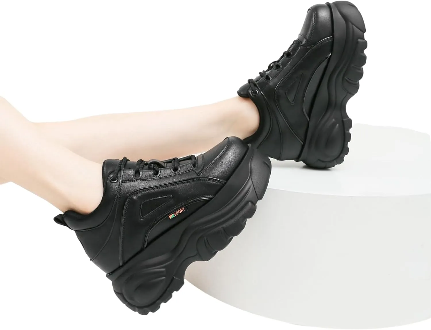 Women's High Platform Punk Chunky Sneakers Casual Lace-up Sports Dad Shoes