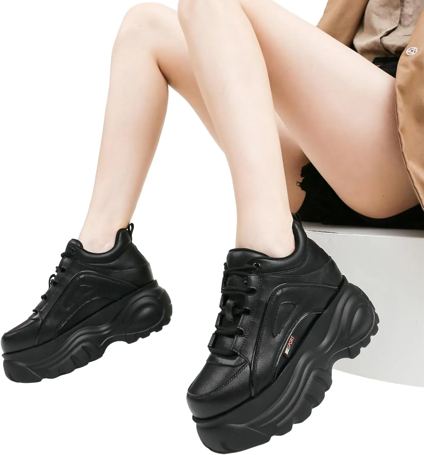 Women's High Platform Punk Chunky Sneakers Casual Lace-up Sports Dad Shoes