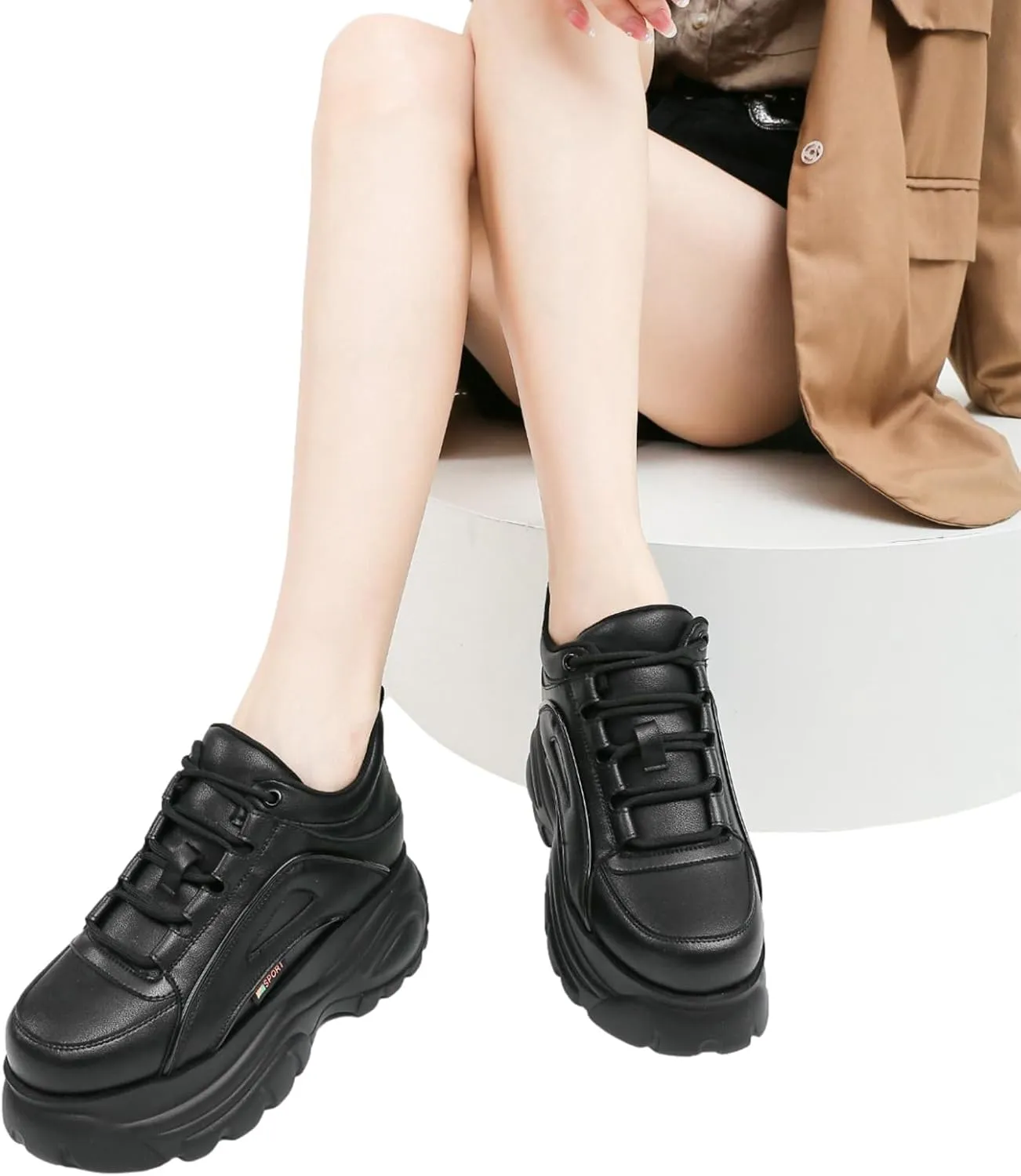 Women's High Platform Punk Chunky Sneakers Casual Lace-up Sports Dad Shoes